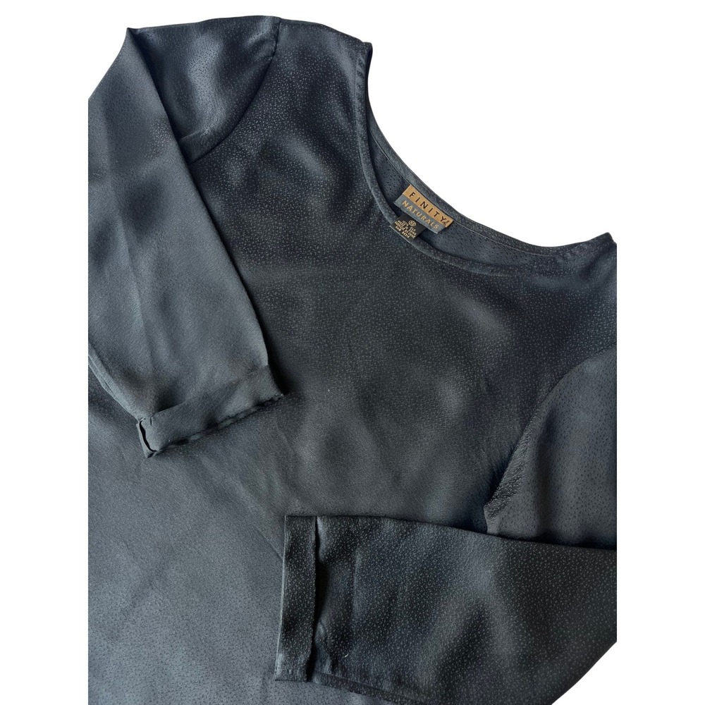 FINITY NATURALS Black 100% Silk Textured Long Sleeve Top‎ Women's XS